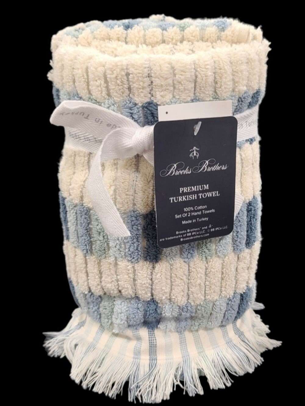 2pc BROOKS BROTHERS Mosaic Tile THICK PLUSH Luxury TURKISH Hand Towel Set New